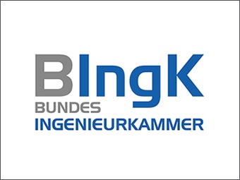 Logo der Bundesingenieurkammer mit großem Schriftzug „BIngK“ und darunter „Bundes Ingenieurkammer“, jeweils in Grau und Blau 