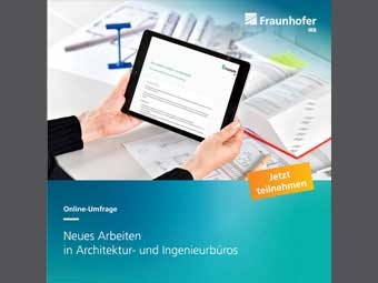 Werbebanner für eine Online-Umfrage des Fraunhofer IRB zum Thema "Neues Arbeiten in Architektur- und Ingenieurbüros" 